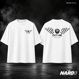 White Nardo Grey T-shirt, garment front and back with matching edition badge