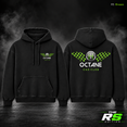 RS Green hoodie garment only, front and back with grey smoke with matching edition badge