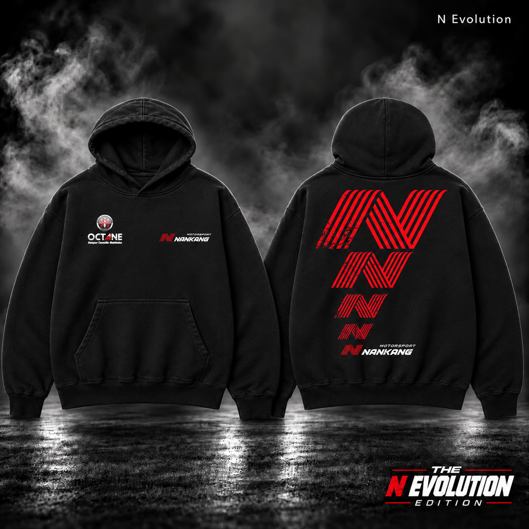 N Evolution Nankang hoodie front and back with red and white edition badge