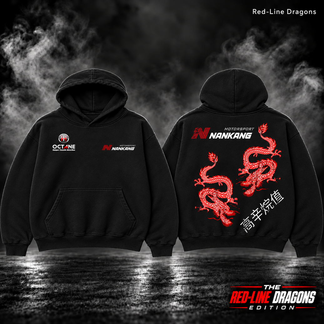 Red-Line Dragons Nankang hoodie front and back with red and white edition badge